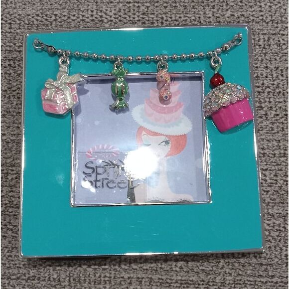 Spring Street Turquoise Square Picture Frame w Charms NWT - Picture 3 of 3